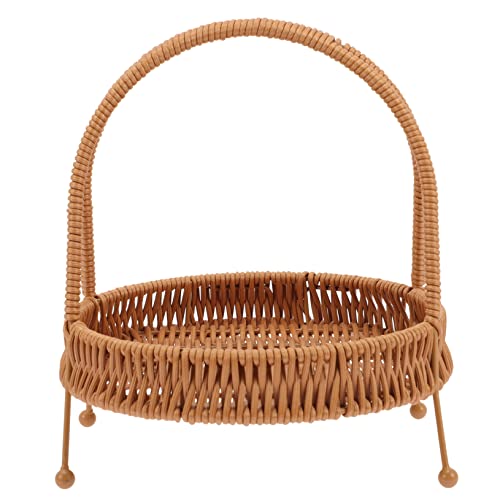 HOLIDYOYO Imitation Rattan Woven Basket Bread Container Fruit Bowl Wicker Tray Containers for Food Fruit Container Tray for Coffee Table Macrame Basket Round Tray Iron Frame Brown re-usable