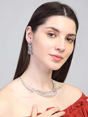 Image of Yellow Chimes Jewellery Set for Women and Girls American Diamond Jewellery Set | Rosegold Rhodium Plated AD Necklace Set for Women | Birthday Gift for Girls & Women