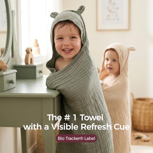 Image of Momcozy 6-Layer Muslin Cotton Baby Towels with Hood, 32x32 Inch, Green | 6-Layer 100% Cotton Muslin Hooded Baby Towel Set for Newborn, Infant & Toddler, Soft Absorbent Baby Bath Essentials