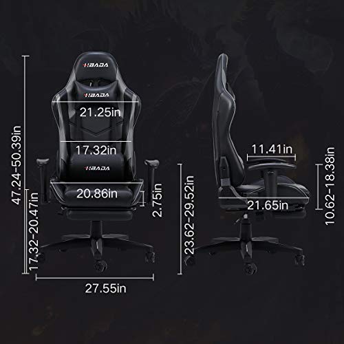 Hbada Gaming Chair Racing Style Ergonomic High Back Computer Chair with Height Adjustment, Headrest and Lumbar Support E-Sports Swivel Chair, Gray with Footrest(1-Year Warranty)