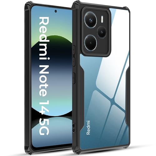 Image of A rtistque Clear Hard Transparent Acrylic Armor Anti-Drop Shockproof TPU Edge Back Cover Case for Redmi Note 14 - Black