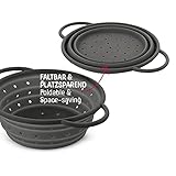 STABIL UND SICHER: Der verarbeitete Metallring sogt für Stabilität. Durch die hervorragende Verarbeitung funktioniert das Ein- und Ausklappen kinderleicht und die Griffe des Siebes werden nicht heiß.