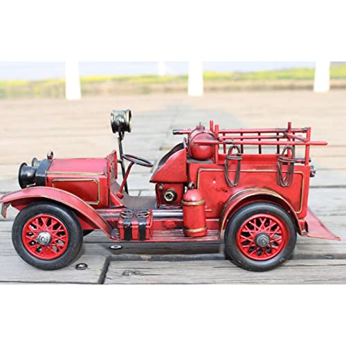 Camión de bomberos modelo europeo retro mini vintage para manualidades de mesa y adornos de madera 5