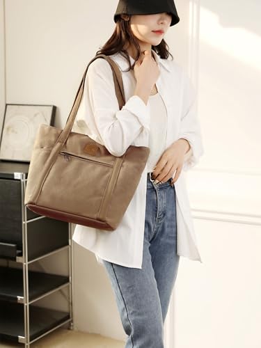 Image of Womens Shoulder Handbags Heavy Duty Canvas Work Tote Retro Bucket Bag