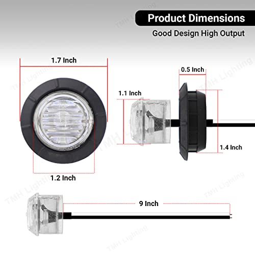 Tmh 1-1/4 Inch Round 6 Led Bullet Clear Lens Red Light Side Marker Indicator Lights Led Marker Trailer Lights For Truck Mack Bus Rv Dump Pickup 12V Dc (12 Pcs) #TOP3