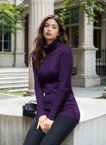 Image of v28 Women's Cotton Turtle Cowl Neck Aran Fishermen Fair Isle Cable Knit Sweater