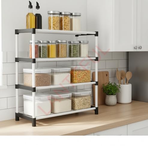 Image of LANTEFUL 4 layer Spice Rack For Your Kitchen container set | Countertop Spice And Masala Rack Spice Boxes Organizer Kitchen Stand | Multi Use Wardrobe Bookshelf Collapsible Quick Assembly | Plastic