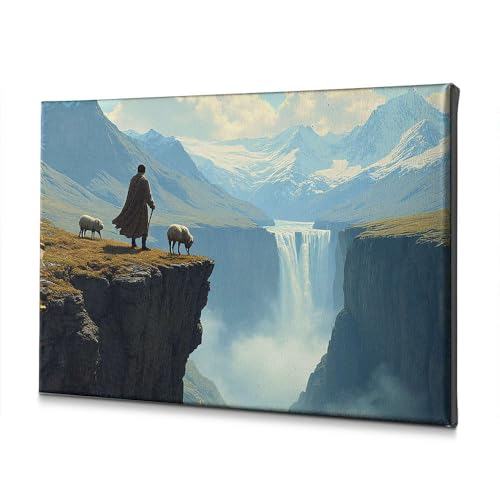 Tableau berger sur falaise PKRD 20x30 cm pour decoration salon et bibliotheque