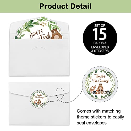 Rewidparty Woodland Animals Party Invitation Cards With Envelopes & Stickers（Set Of 15）Shaped Fill-In Invitations Party Supplies Favors For Birthday Baby Shower Party Celebration Cards For Kids Teens #TOP3