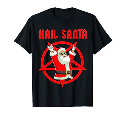 Hail Santa Divertente Natale Heavy Metal Regali Musica Maglietta