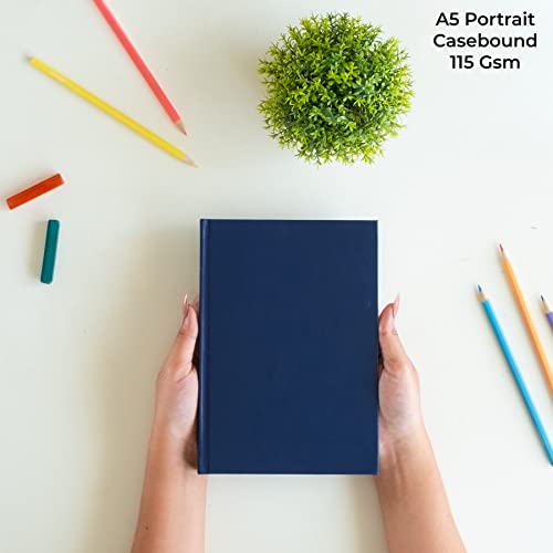 Image of MENORAH - A5 - Sketch Book for Artist - 115 GSM (160 Pages / 80 Sheets) - Artist Drawing Book - (21.0Cm X 14.8Cm) - Hard Case Bound - Completely Handmade-Portrait- Dark Blue