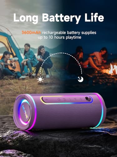 Image of MLOVE E80 Speakers Bluetooth Wireless, Portable Bluetooth Speaker with Aux Input, Micro SD Card Slot, Bass Boost, Dual Pairing, Lights, IPX7 Waterproof, BT5.4 for Outdoor, Travel, Car, TV, 30W, Purple