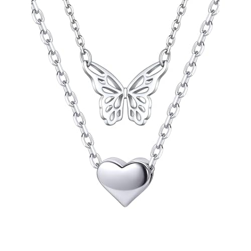 ChicSilver Sterling Silver Butterfly Necklace for Women & Silver Heart Necklace(with Gift Box)