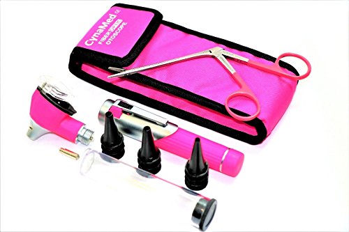 Premium Student Home Use Led Bright Light Ent Diagnostic Otoscope Pocket Size Pink Plus Alligator Ear Nose Forceps Plus 1 Extra Replacement Bulb Plus 10 Speculas Cynamed #TOP6