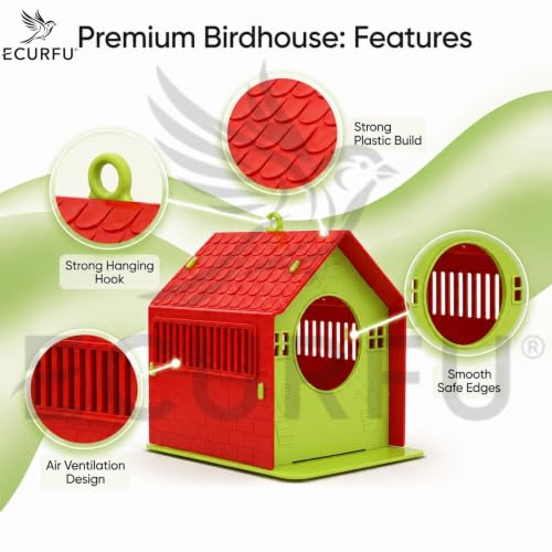 Image of Ecurfu Bird House | Sparrow House with Feeding Tray | Hanging Bird Feeder for Garden, Balcony, Outdoor