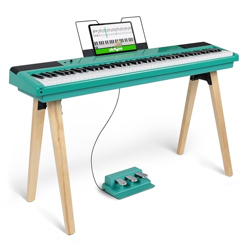 Alesis Recital Home Digital Piano with 88 Hammer Action Weighted Keys, Stand, Pedals and Lessons, Turquoise