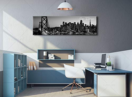 Djsylife San Francisco Wall Art Black And White Cityscape Wall Decor For Living Room Canvas Prints Modern Artwork Panorama Pictures City Building Poster Bedroom Office Home Decor 13.8"X47.3" #TOP3