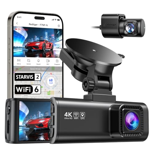 REDTIGER Dash Cam 4K Front and 1080P Rear, STARVIS 2 Sensor, 5.8GHz WiFi (20MB/s), GPS, WDR & HDR Night Vision, 170°Wide Angle, Parking Mode, Loop Recording with Emergency Lock(SD Card Not Included) - image 1