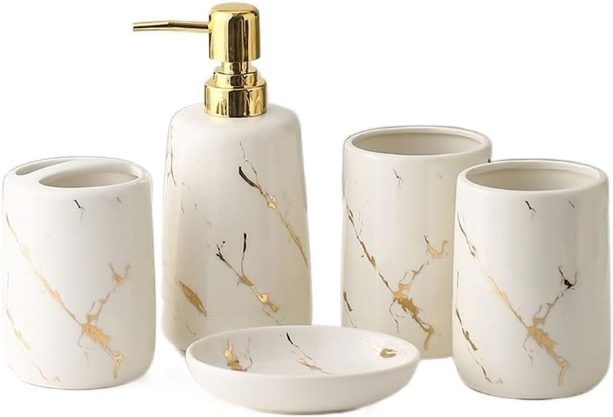 Soap Dispenser Soap Dispenser Set, Bathroom Supplies, Ceramic Mouthwash Cup, Toothbrush Holder, Soap Dispenser, Soap Dish, Five-Piece Set Bathroom Soap Dispenser(Color:C)
