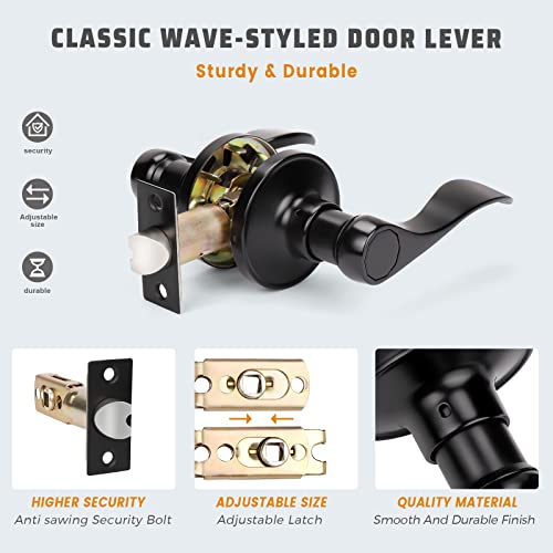 Knobwell 10 Pack Matte Black Keyless Interior Closet Door Handle, Classic Passage Door Lever For Hallway And Closet, Passage Door Handle Sets #TOP3