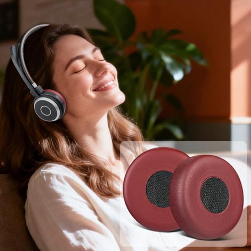Image of SOULWIT Replacement Ear Pads Cushions for Jabra Evolve 65 /40 /30 /20 Headphones, Earpads for Jabra Evolve 65UC 65MS / 40UC 40MS / 30US 30II / 20SE 20UC 20MS Headset - Evolve 65 PL Burgundy
