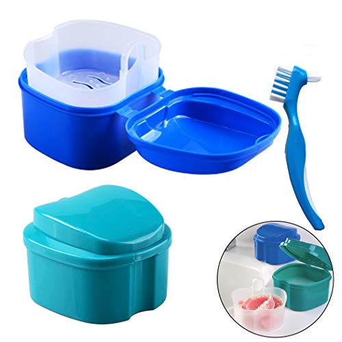 Denture Bath Box Case, Hatisan False Teeth Storage Box with Hanging Net Container