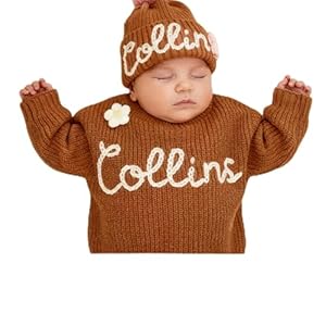 FAHOXUMR Personalisierter Baby Strickpullover, Individueller Babypullover Mit Namen Geschenk Zur Babyparty Und Zu Weihnachten
