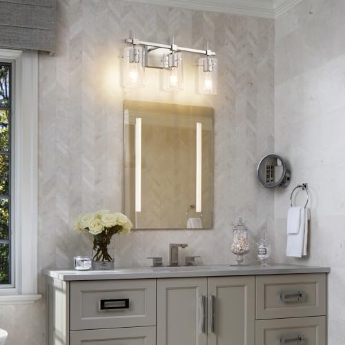 Image of SOLFART 3 Lights Vanity Light Bathroom Light Fixture Over Mirror for Bathroom Glass Shade Lights Brushed Nickel Vintage Lighting Fixture