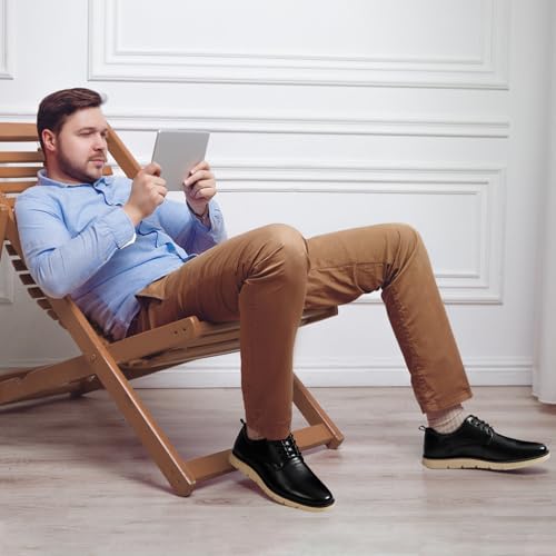 Image of Men's Full-Grain Leather Oxfords, Business Formal Dress Shoes with Arch Support, Comfortable for Office, Daily & Dating