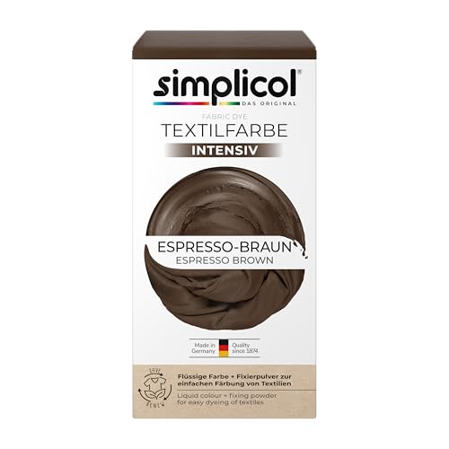 simplicol Textilfarbe intensiv Espresso-Braun | Einfaches Färben in der Waschmaschine | Flüssige Farbe & Fixierpulver | 1er Pack