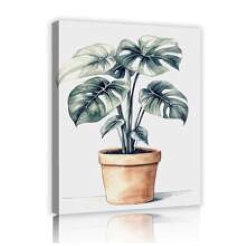 Toile d'art mural jaune aquarelle : illuminez votre salon avec des plantes en pot de 80x120cm
