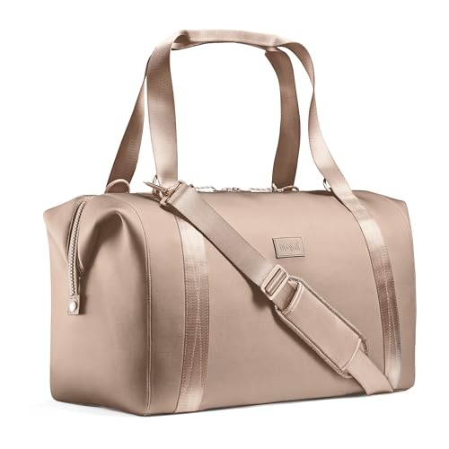 Fit & Fresh Neoprene Weekender Bag for Women – Carry-On Friendly Travel Duffel with Expandable Sides, Trolley Sleeve & Pockets – Lightweight, Water-Resistant Overnight Bag for Weekend Trips, Taupe