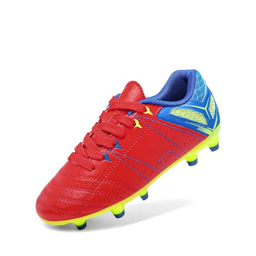 DREAM PAIRS Boys Girls Soccer Football Cleats Shoes for Little Kid/Big Kid 10 Toddler Red/Royal/Lemon/Green