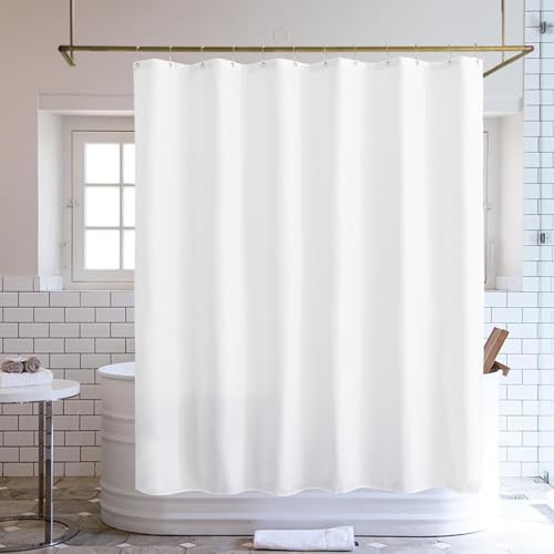 Image of Felisa Extra Long Fabric Shower Curtain Liner with 6 Magnets,72W x 90L, Waterproof & Hotel Quality Shower Liner for Bathroom,Soft Cloth Shower Curtain Liner,Machine Washable,White,Cortina de Bano