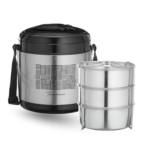 Image of Trueware Legend 3 Stainless Steel PU Insulated Hot Lunch Box with 3 Stainless Steel 300 ml Each, Hot and Fresh, Office Lunch Box