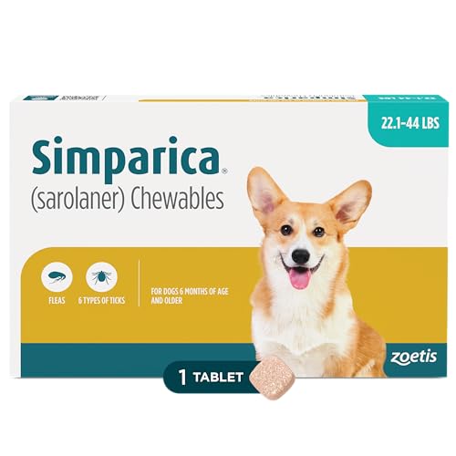 Simparica (sarolaner) Chewables for Dogs, 40 mg/tab, 22.1-44 lbs (Blue), 1 Tablet