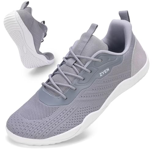 ZYEN Mens Barefoot Shoes Wide Toe Box Trail Running Sneakers Zero Drop Non-Slip Extra Wide Width Walking Shoes Minimalist Wrestling Sneakers Gym Trainer