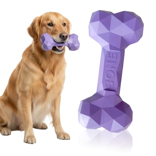Rylae Giocattolo Masticabile per Cani, Giocattoli Durevoli per Cani Mordaci Aggressivi, Osso in Gomma Naturale Indistruttibile, Riempibile con Croccantini, Cura Dentale (L-Viola)