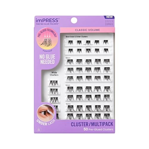 Kiss Impress False Eyelashes Lash Clusters Cluster Multipack Classic Volume 8mm-14mm Includes 50 Pre-Glued Clusters Contact Lens Friendly Easy to Apply Reusable Strip Lashes