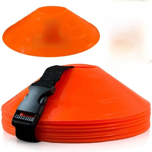 DOMTEK Footbal Cones Training for Kids Stackable Flat Disc Soccer Cones with Carry Mesh Bag & Strap Pack of 24