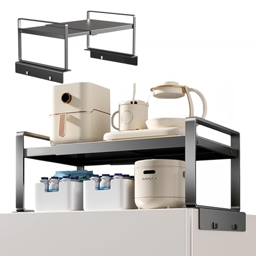 Image of YOFENZO Adjustable Fridge Top Storage Rack,12.4"-23.62" Expandable Organizer Shelf,Refrigerator Storage, Anti-Slip,L-Shaped Design,Space Saver for Kitchen,Laundry,Dorm (Fits Most Appliances)