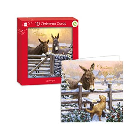 Giftmaker Pack 10 Square Christmas Cards 2 Xmas Donkey Designs Cover