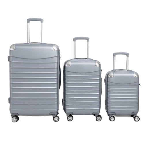 Kit 3 Malas Viagem Cinza ABS Rígido P M G Luxo com Cadeado