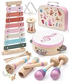 Atoylink Instrument de Musique Bébé en Bois Xylophone Bébé, Tambour Enfant, Trompette, et Mallette Portable Montessori – Cadeau 1 an Garçon et Fille