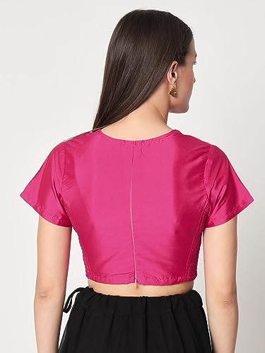 Image of studio rasa Women's Silk Blend Stretchable Crop Top for Festive Wedding Party