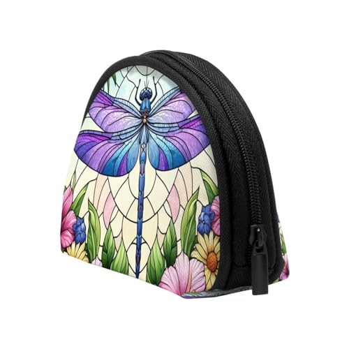 Portable Coin Purse Dragonfly-Against-Sky-Floral Mini Zippered Money Pouch Card Holder4