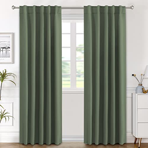 Image of H.VERSAILTEX Blackout Curtains Thermal Insulated Window Treatment Panels Room Darkening Blackout Drapes for Living Room Back Tab /Rod Pocket Bedroom Draperies (2 Panels, Bronze Green, 42 x 84 Inch)
