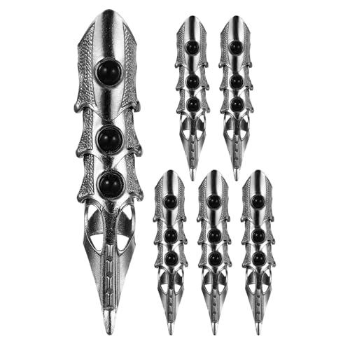 Baluue 6 Anillos Punk Vintage de Aleación Negra Anillos de Dedo Completos Articulación Flexible Accesorios de Cosplay y Disfraz para Halloween Protector de Dedos Metálico para Fiestas