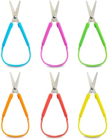 Special Supplies Mini Loop Scissors for Children and Teens and 5.5" Inches (6-Pack) Colorful Looped, Adaptive Design, Right and Lefty Support, Small, Easy-Open Squeeze Handles, For Special Needs