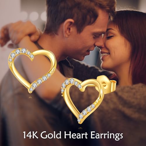 DOVRAN 14K Gold Heart Stud Earrings for Women Heart Earrings Solid Gold Moissanite Jewelry Gift for Her2